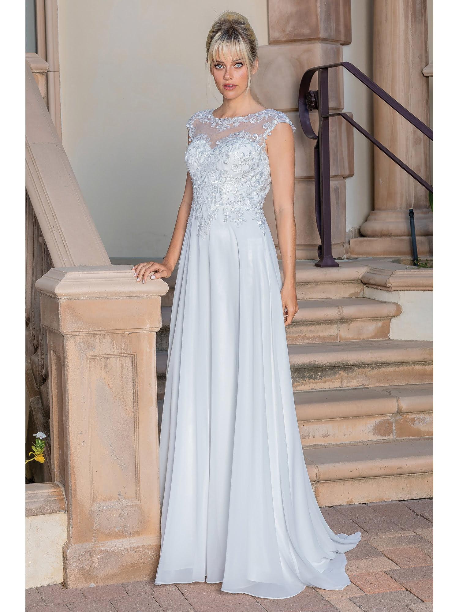 Sleek A-Line Gown with Illusion Lace Neckline and Button-Detailed Back Wedding Dress - Style 0251 image