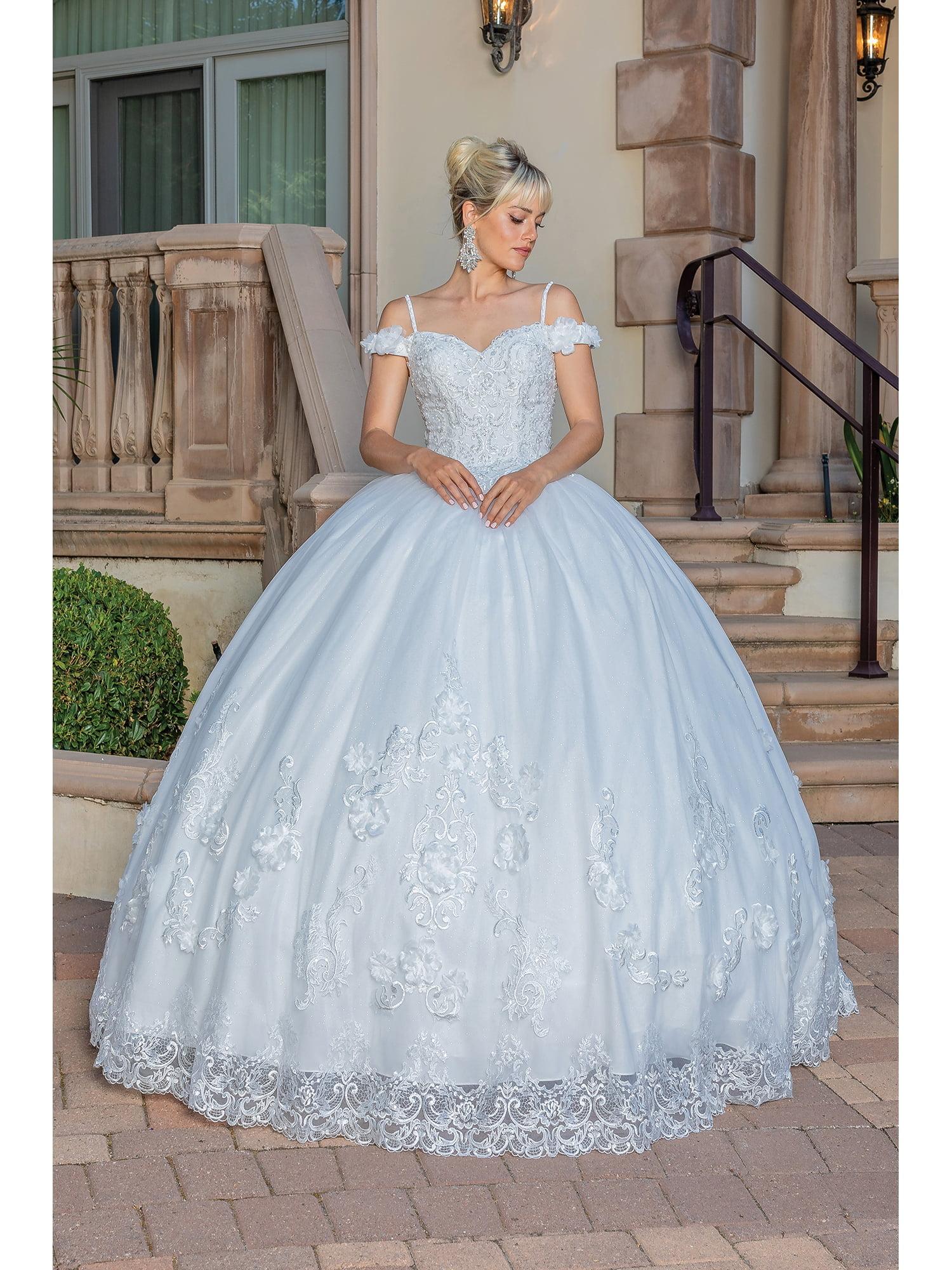 Fairytale Princess Gown with Floral Embroidery, Sweetheart Neckline, and Shoulder Straps with Sheer Overlay Wedding Dress - Style 0257 image
