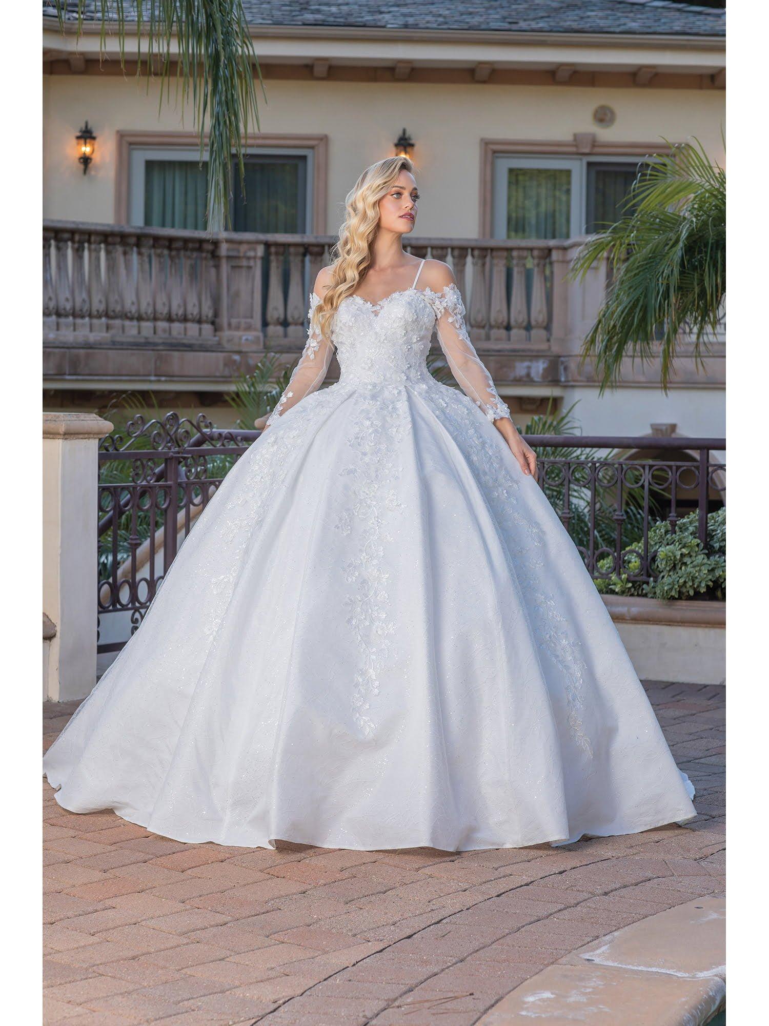 Regal Embroidered Gown with Illusion Sleeves and Corset Back in a Classic Ball Gown Silhouette Wedding Dress - Style 0269 image