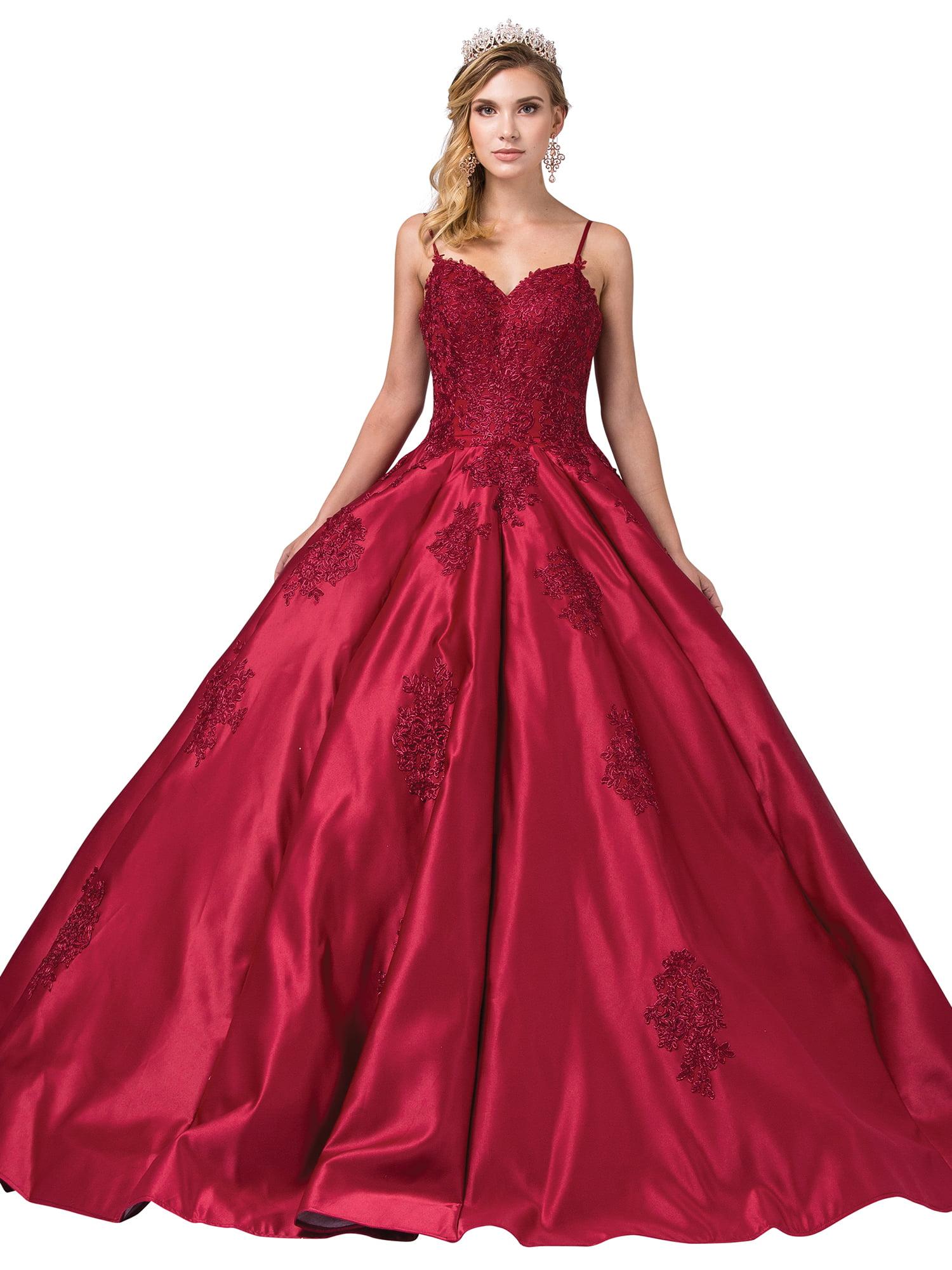 Lace Embroidered Bodice Satin Ball Gown with Crystal-Adorned Waist and Spaghetti Straps Quinceanera Dress - Style 1325 image