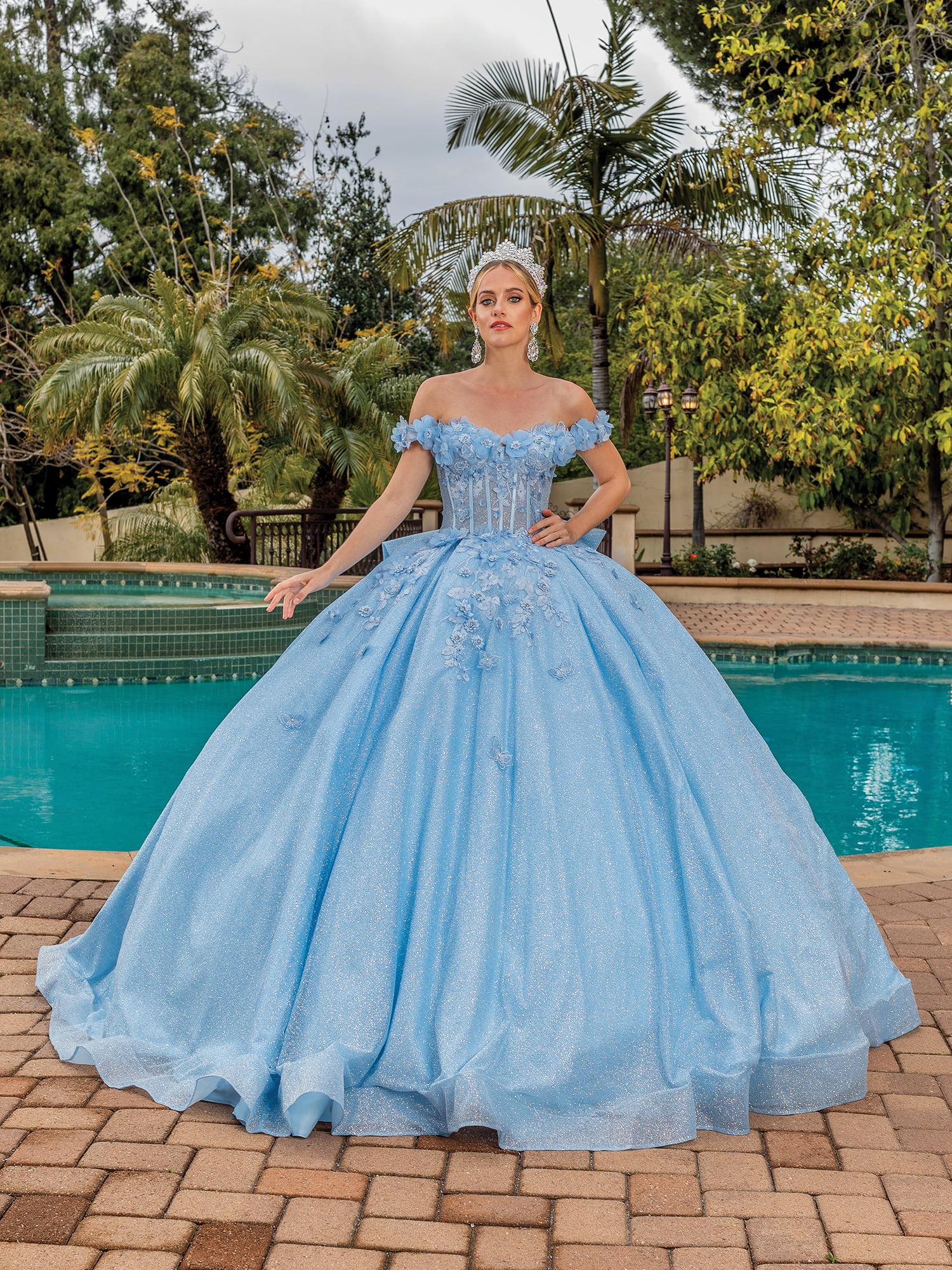 Off-the-Shoulder Glitter Ballgown with Beaded Bodice and Floral Appliques Quinceanera dress - Style 1888