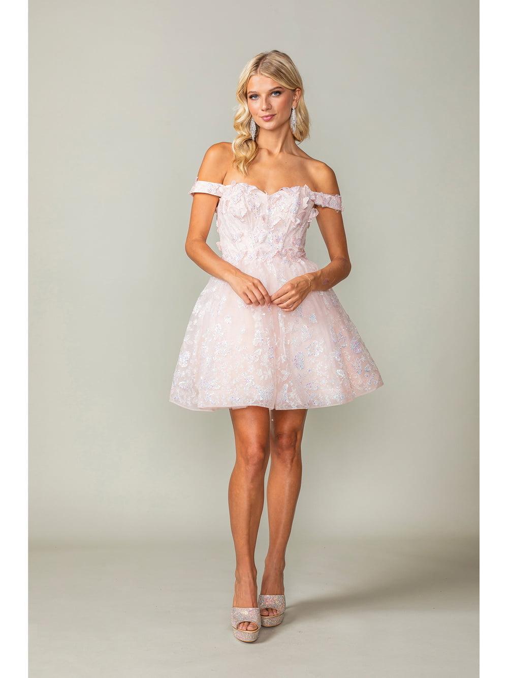 Sequined Lace A-Line Dress with Off-the-Shoulder Sleeves and Lace-up Back Homecoming Dress - Style 3366