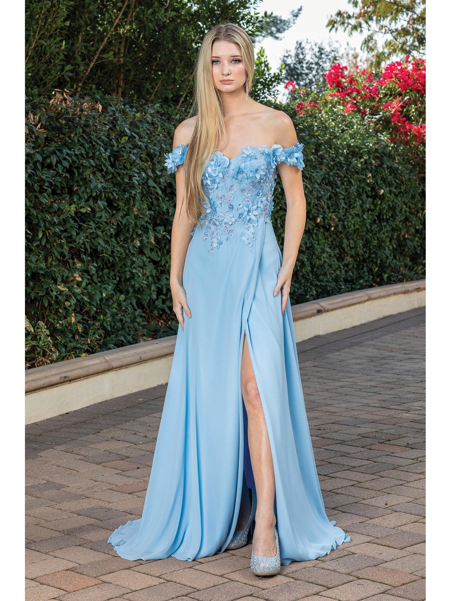 Off-the-Shoulder Gown with Floral Applique Bodice, Front Slit, and Flowing Train Detail Prom Dress - Style 4268 image