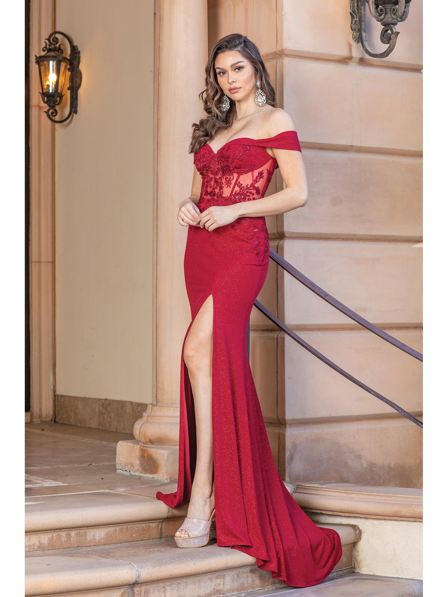 Embellished Bodice Gown with Sheer Neckline, Off-Shoulder Ruffle Detail, and Fitted Silhouette Prom Dress - Style 4344 image