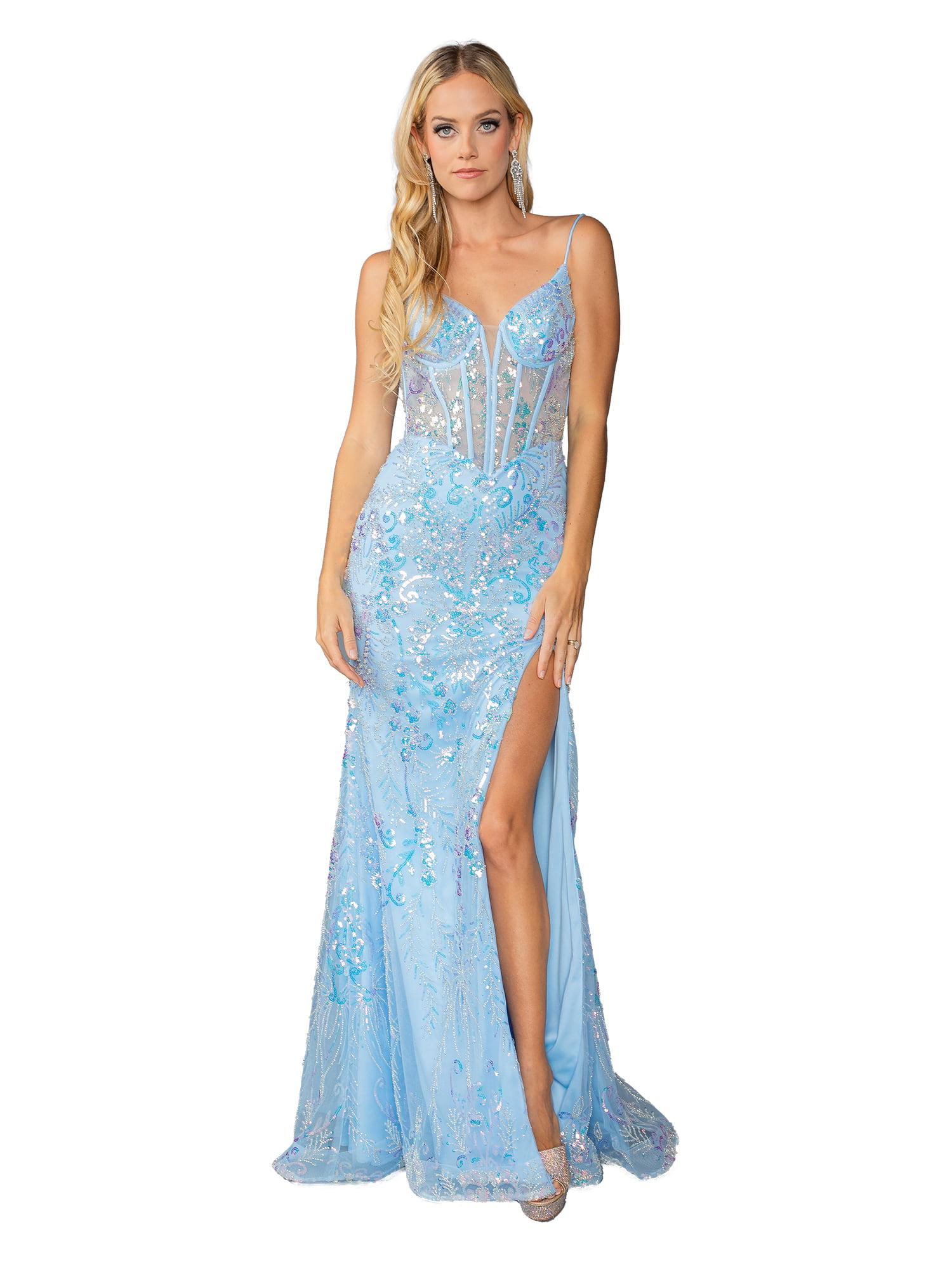 Embellished Sheer Overlay Gown with Beaded Corset and High Side Slit Prom Dress - Style 4422 image