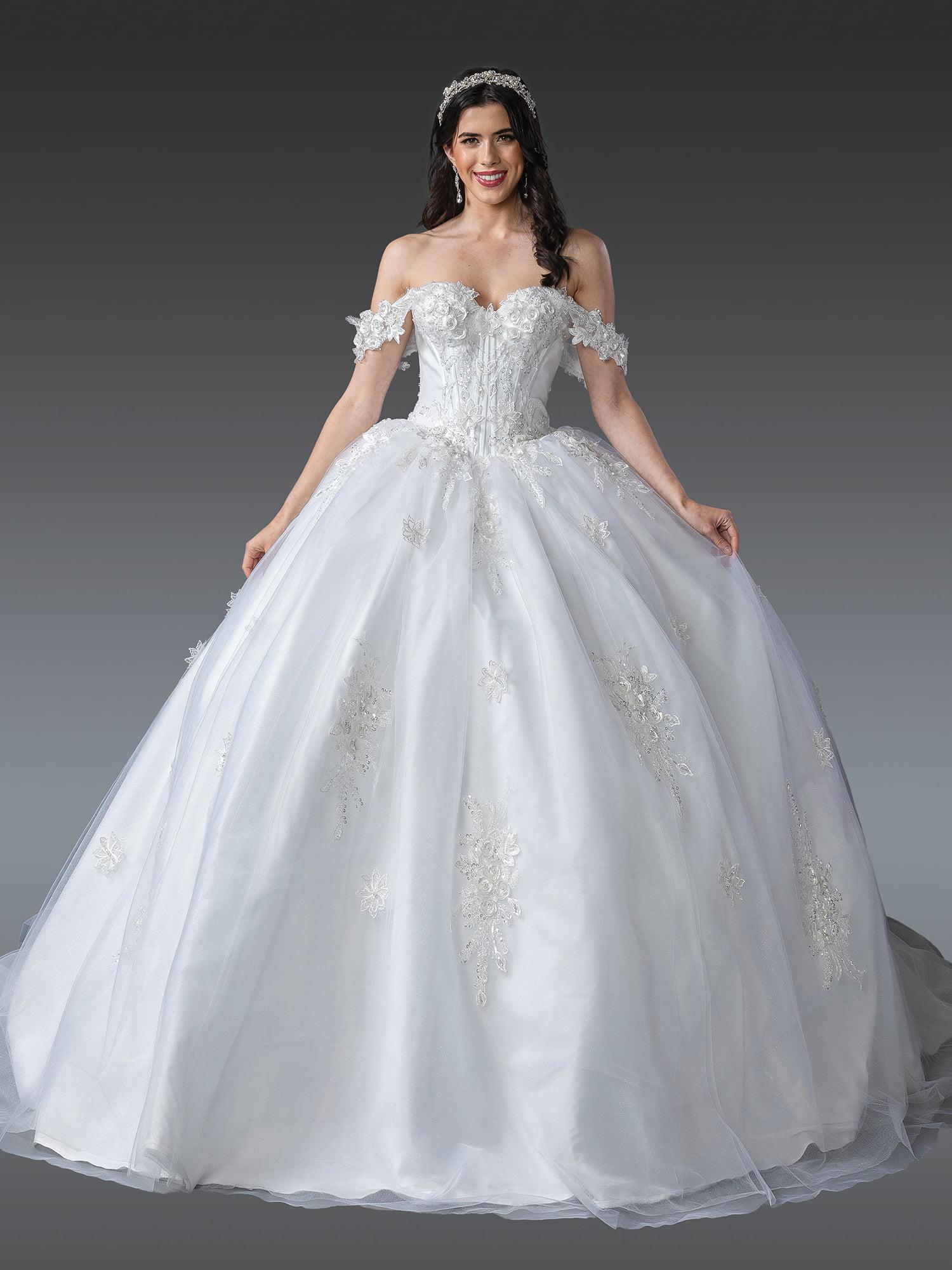 Elegant Off-Shoulder Ball Gown Wedding Dress with Beaded Appliques and Full Skirt Wedding Dress - Style 0279 image