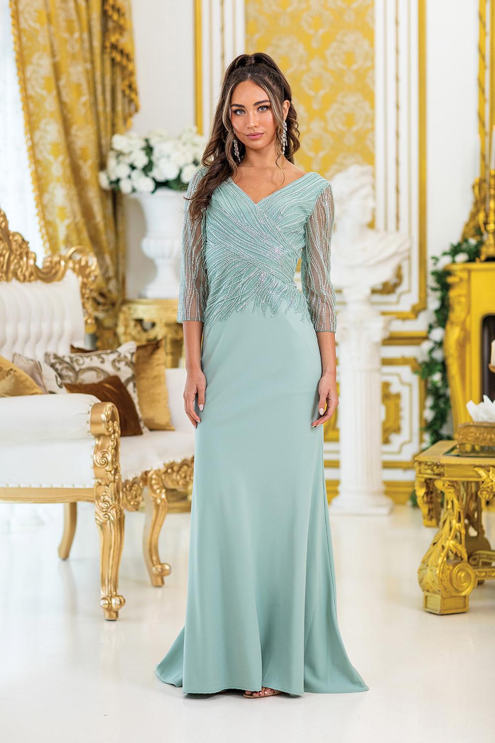 Elegant Long Sleeve Prom Dress with Intricate Beaded Design and Wrap Effect Bodice, Featuring a Flowing Silhouette for a Timeless Look - Style 4475 image