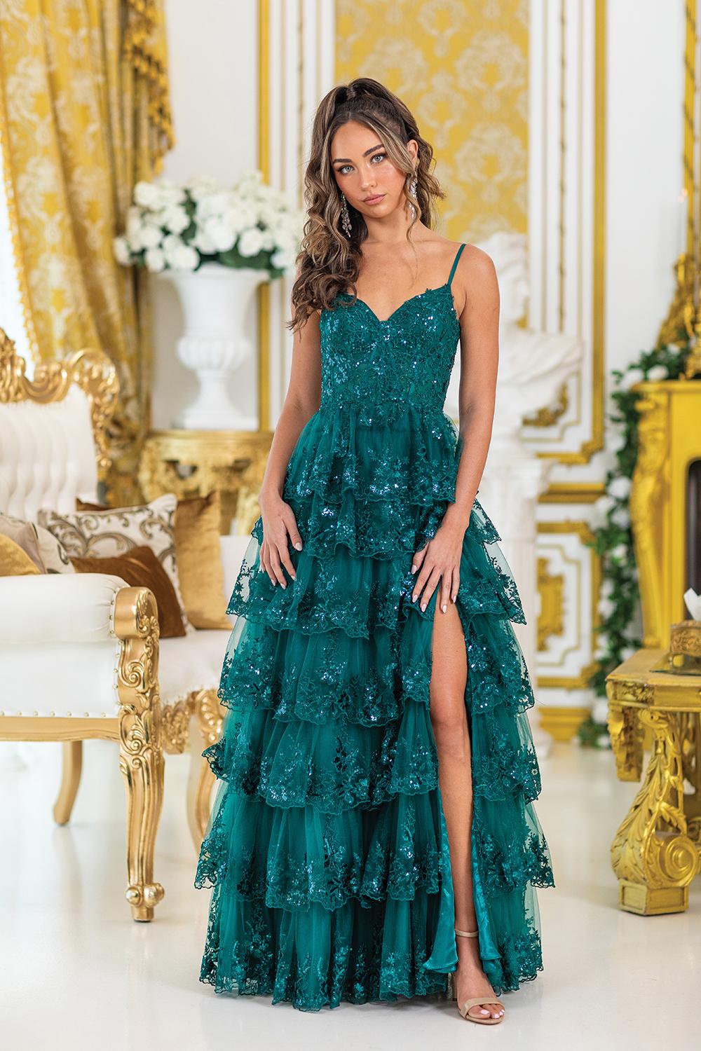 Tiered Prom Dress with Beaded Bodice and Side Slit - Style 4480 image