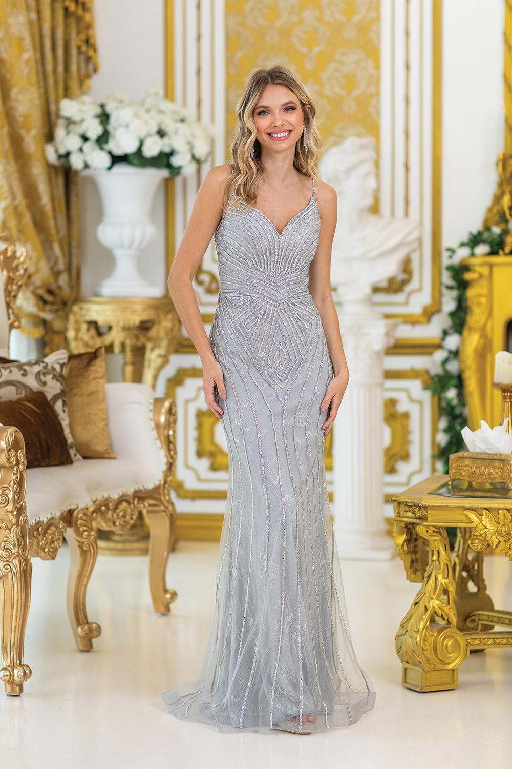 Sparkling V-Neck Prom Dress with Intricate Beading, Slim Fit, and Floor-Length Skirt with Elegant Sheer Overlay - Style 4487 image