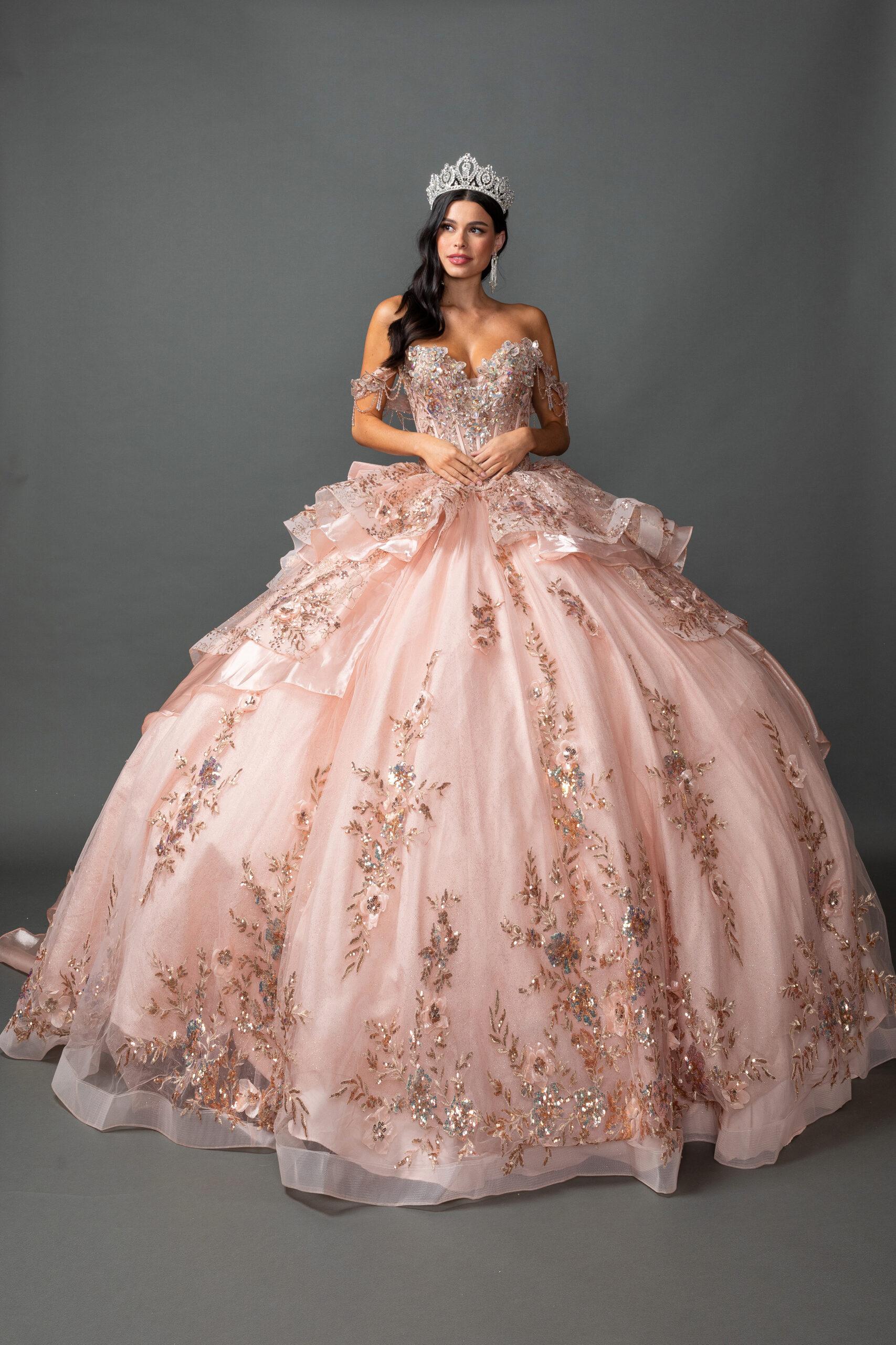Strapless Sweetheart Illusion Corset Bodice Layered Glitter Tulle Ball Gown with 3D Floral Applique and Embroidered Details - Style 5157 image