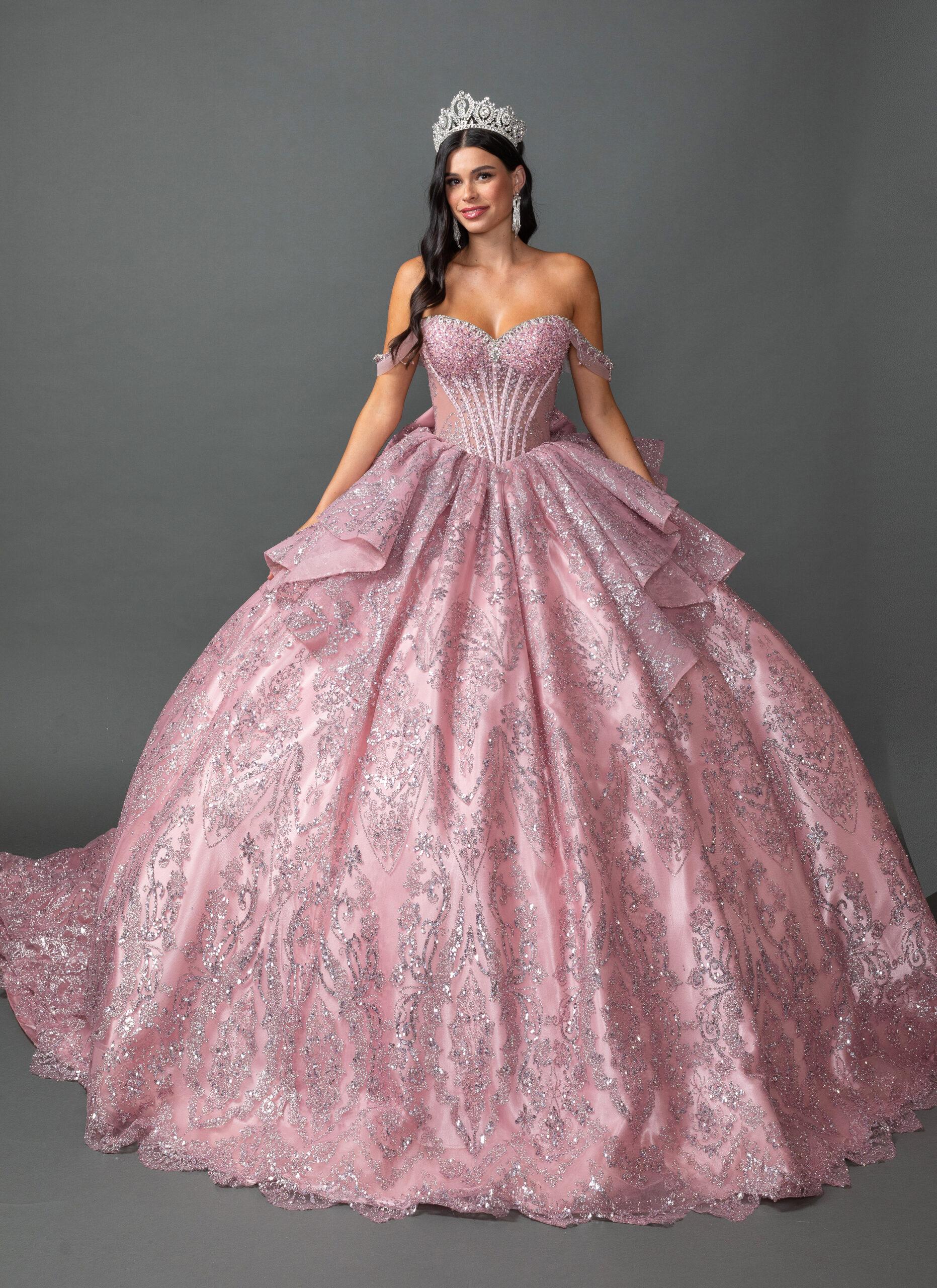 Strapless Sweetheart Beaded Corset Bodice Glitter Embroidered Layered Ball Gown Quinceanera Dress - Style 5169 image