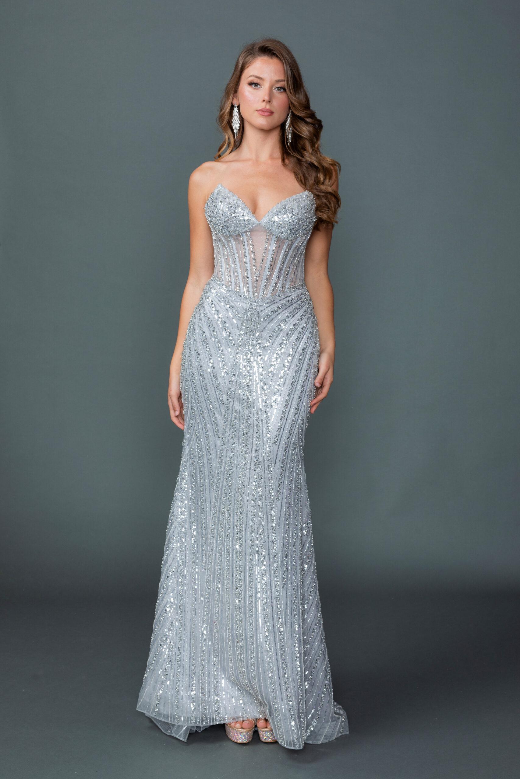Sweetheart Strapless Illusion Corset Bodice Fully Sequined Fitted Mermaid Gown with Floor-Length Hem Prom Dress - Style 4606