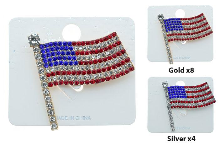 Rhinestone Pin (USA Flag) (UPC Stickers Attached) image