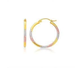 Textured Hoop Earrings in 14k Tri-Color Gold (2x22mm) image