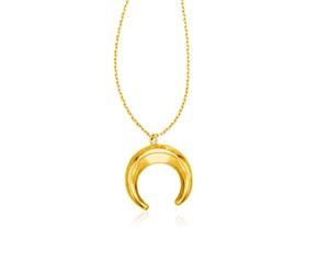 14k Yellow Gold 17 inch Necklace with Domed Moon Motif Pendant image