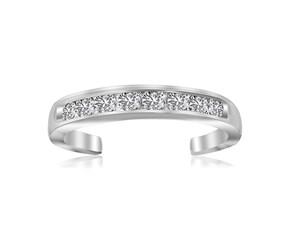 White Cubic Zirconia Embellished Toe Ring in Rhodium Plated Sterling Silver image