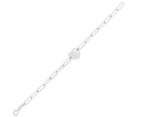 Sterling Silver Rhodium Plated Engravable Heart Paperclip Bracelet (2.10 mm)
