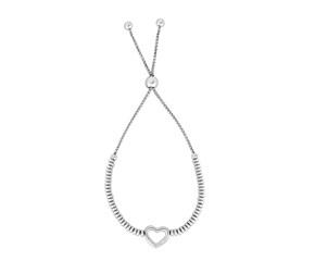 Sterling Silver Rhodium Plated Heart Bead Friendship Bracelet image