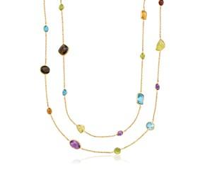 Double Layer Multi Gem Necklace in 14k Yellow Gold