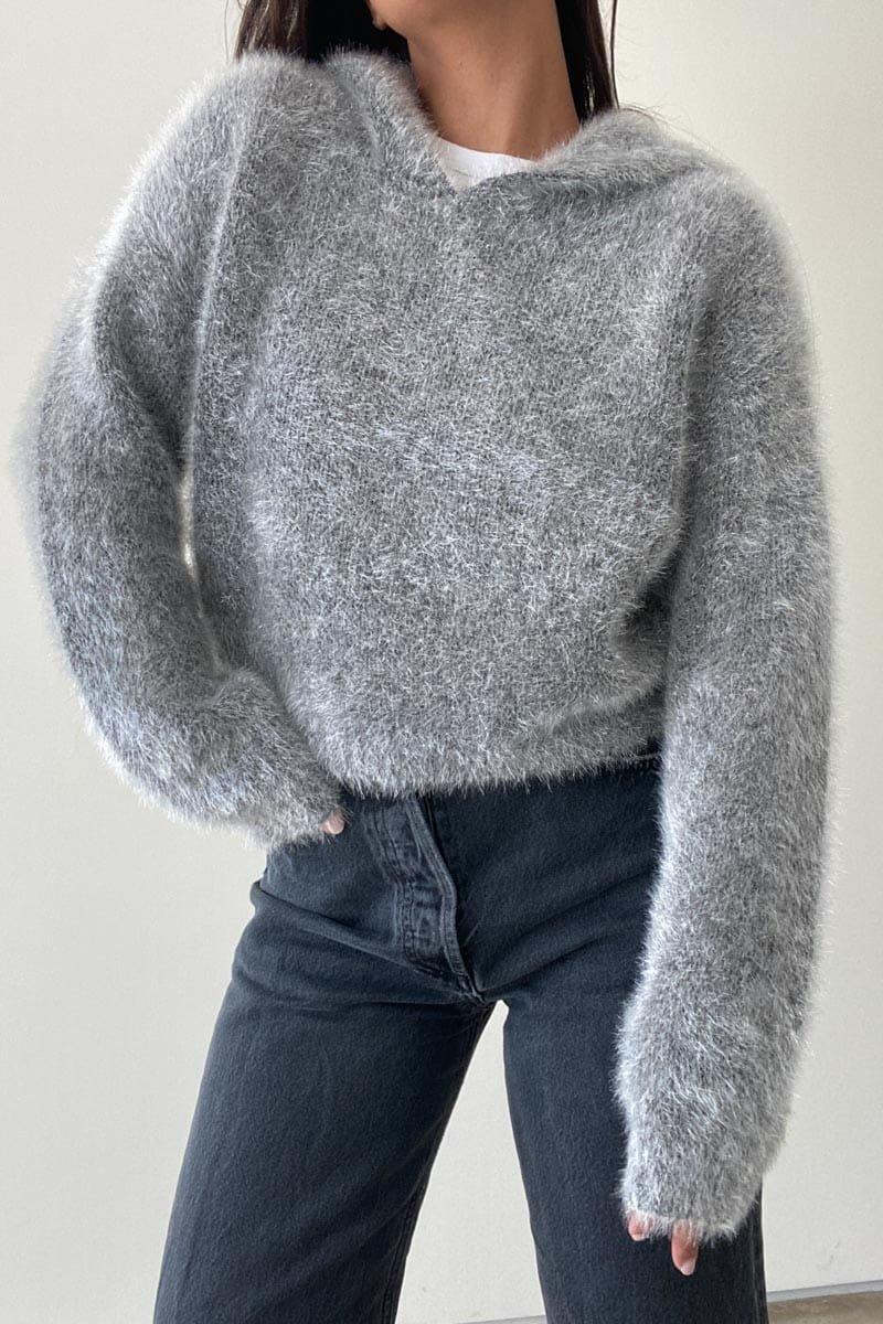 Metalic Knit Crop Hoodie (C3872T)
