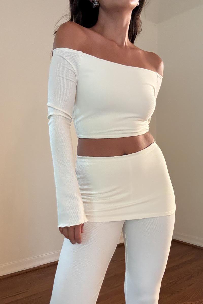 Off Shoulder Top W/Folded Waistband Pants (C5087SET)
