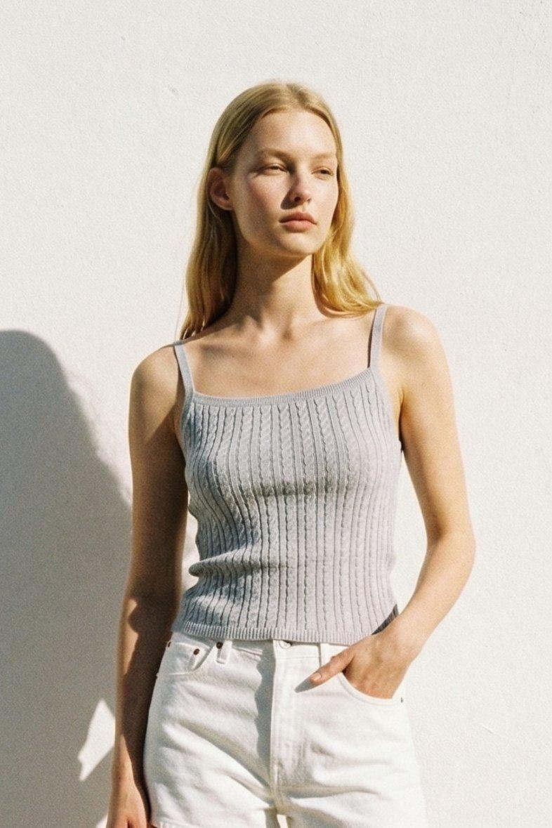Knit Spaghetti Strap Fitted Top (C5742T)