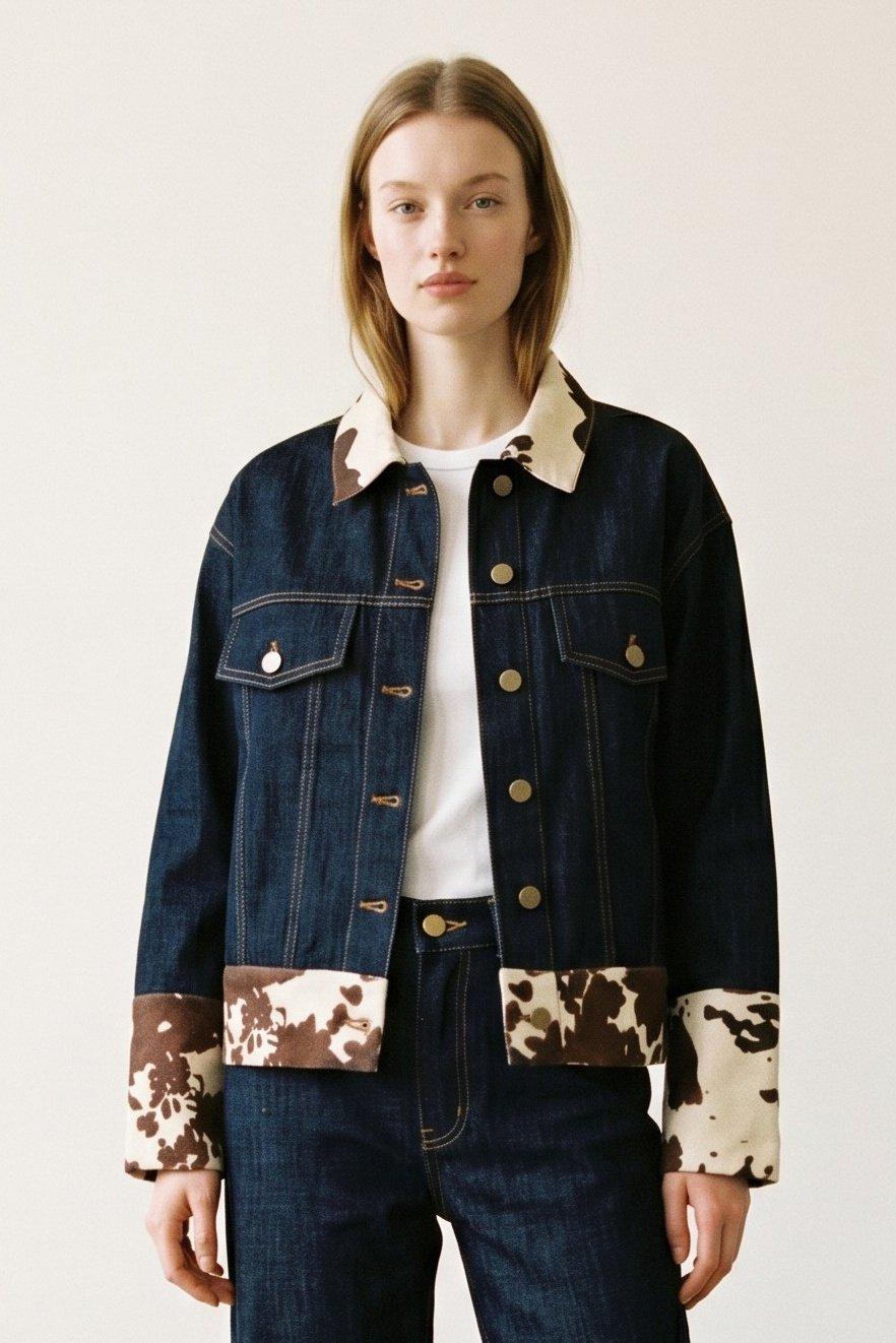 Denim Oversized Top (Oversized Denim Jacket With Cow Print) image