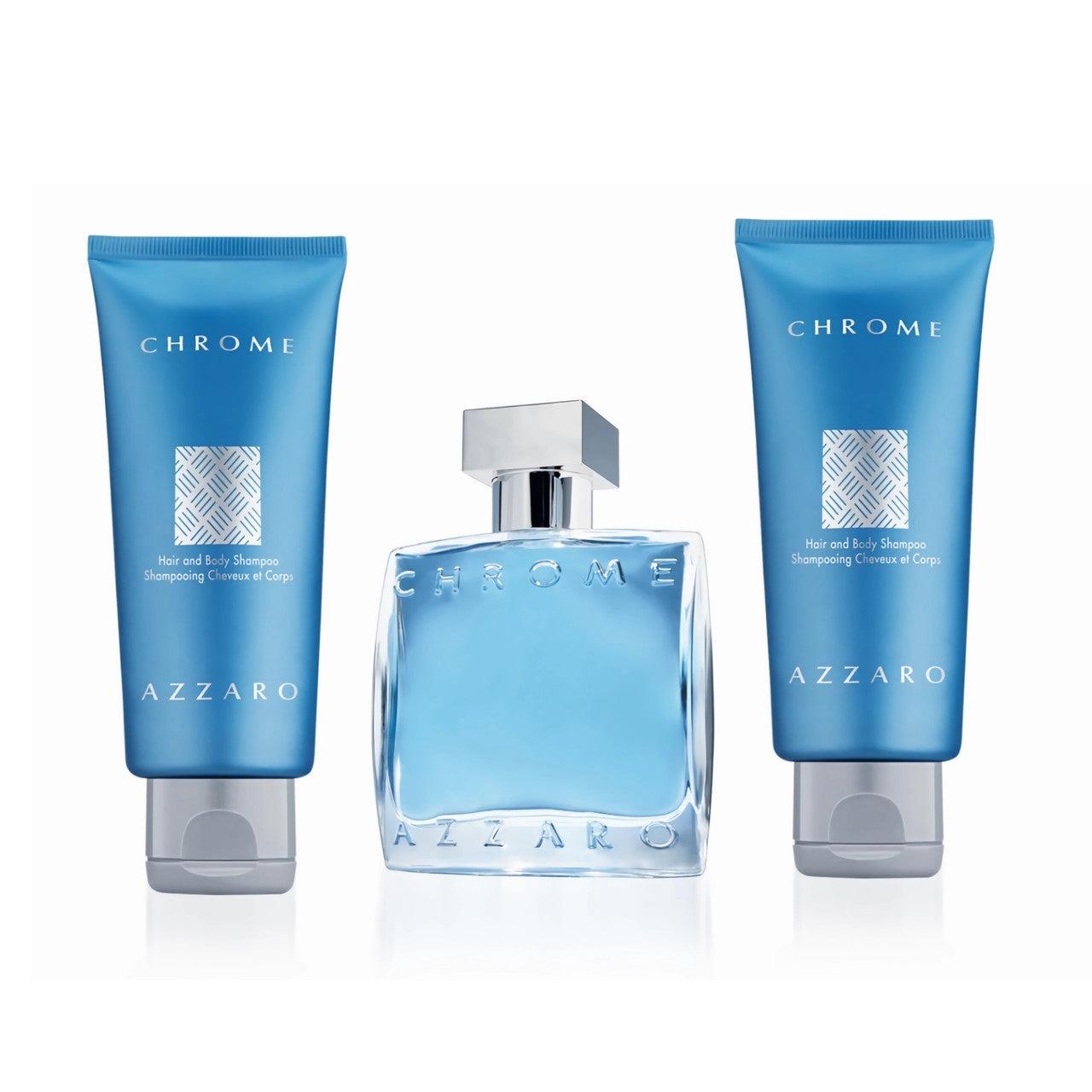 Azzaro Chrome M H B 3PC Set 3.38OZ EDT Sp 2X2.53OZ Hair Body Shampoo image
