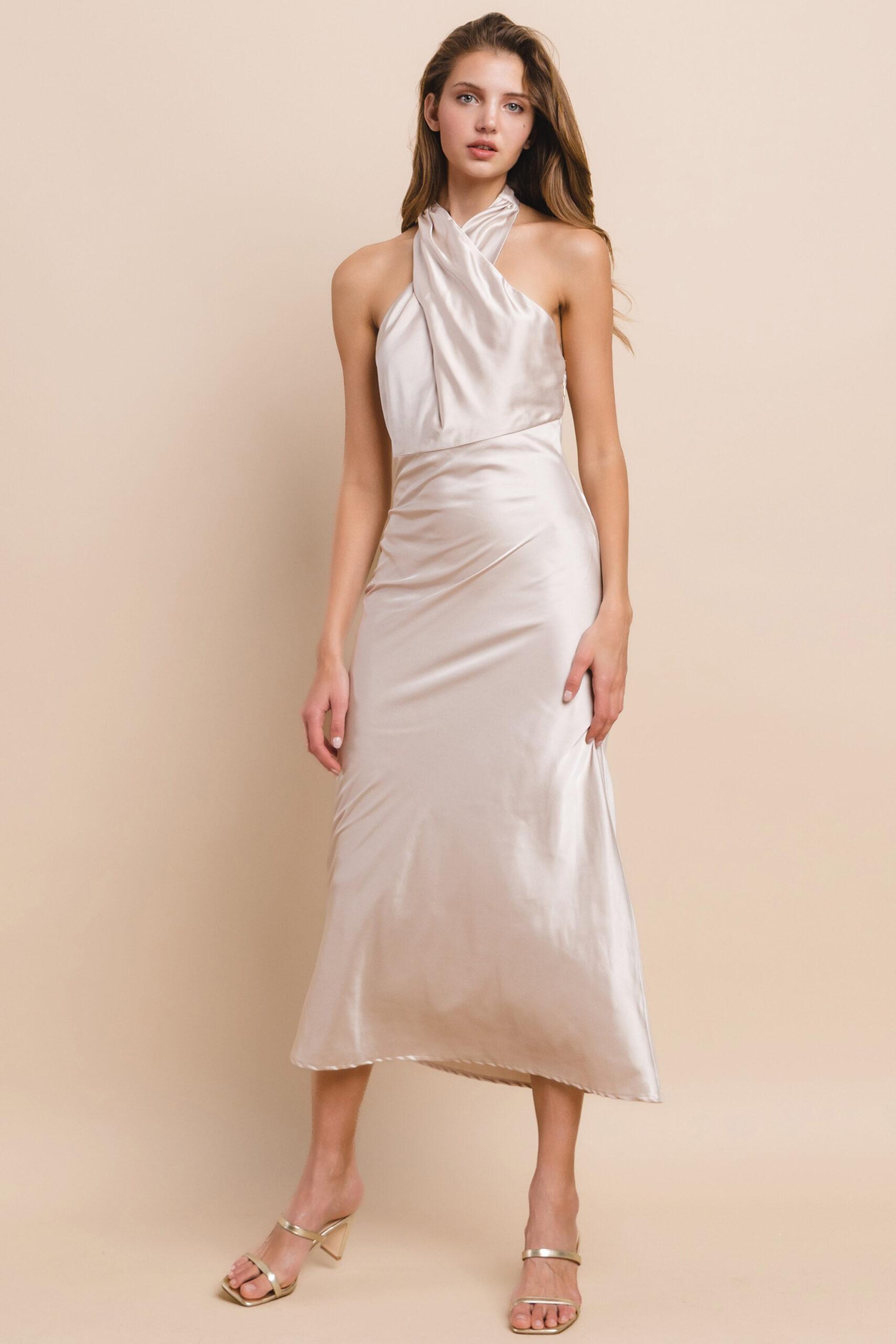 MD1329 - Halter satin dress