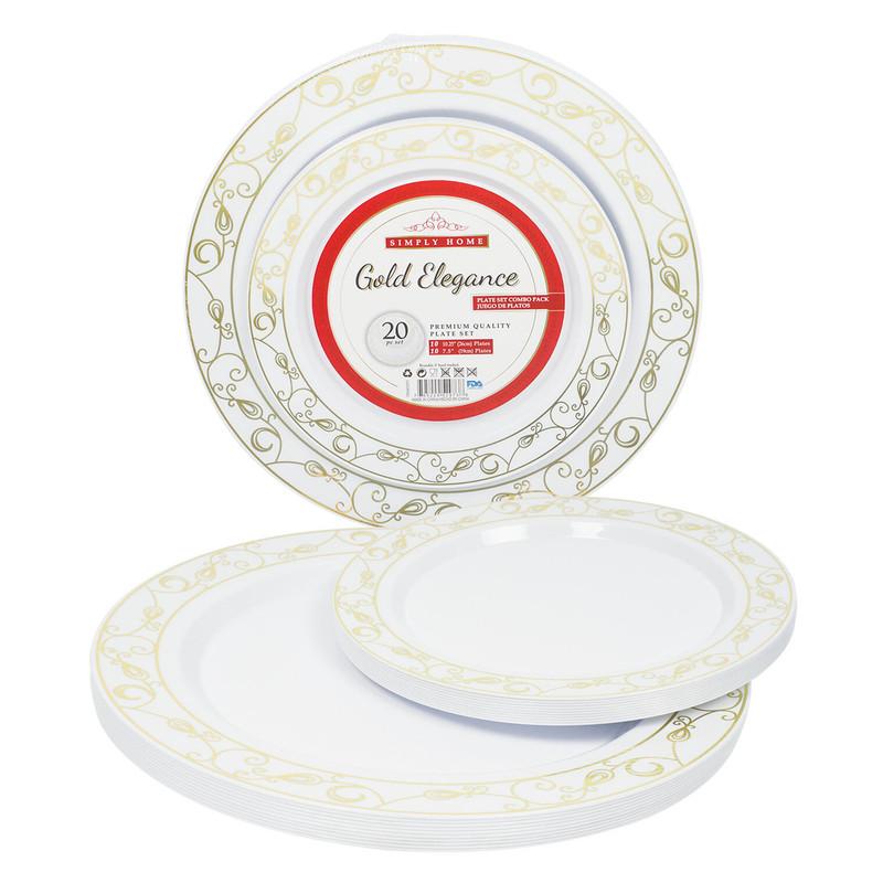 Simply Home Gold Elegance Plastic Plate Set, 20 Pieces image