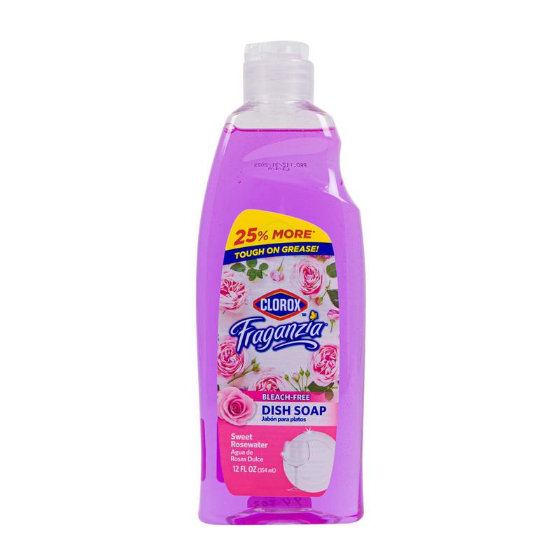 Clorox Fraganzia Liquid Dish Soap, 12 oz, Sweet Rosewater