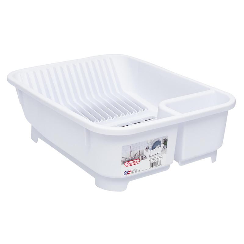 Sterilite Easy-Drain Dish Drying Rack, White, 18.25"L image
