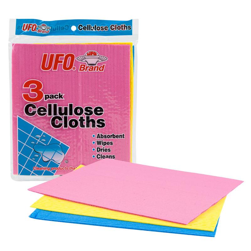UFO Cellulose Cleaning Cloths - 3 Pack - Absorbent - Wipes Dries Cleans - Assorted Colors image