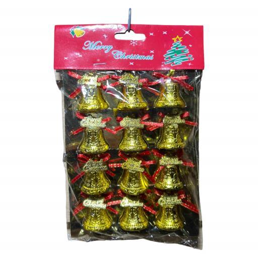 Christmas 12 Bells With Bows Gold Red
