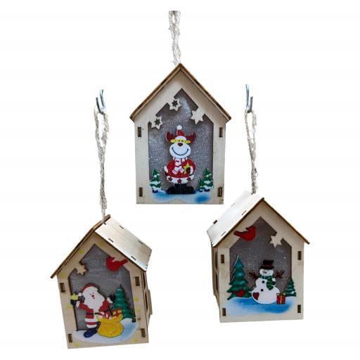 Christmas Lanterns Asst.3 Snow Man Santa Deer Red Bronze Black White