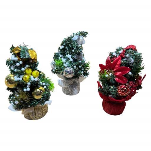Tabletop Fully Decoraed Christmas Tree Asst. 3Gold Silver Red image