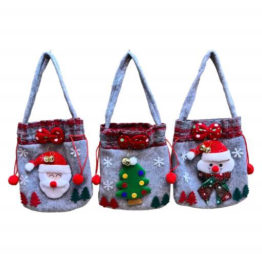 Christmas Gift Bag With Draw String Asst. 5SantaSnow Man Reindeer RedWhiteBrownGoldGreen Silver image