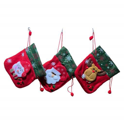 Christmas Gift Bag With Draw String Asst. 3SantaSnow Man Reindeer RedWhiteBrownGreen image
