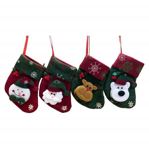 Christmas Stocking. Asst.4SantaReindeerSnow ManPolar BearRedWhiteBrownGreenBlack image