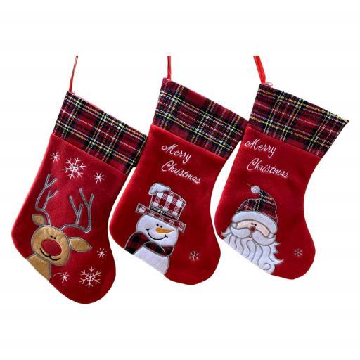 Christmas Stocking Asst.3 Santa Snow Man RedGreen image