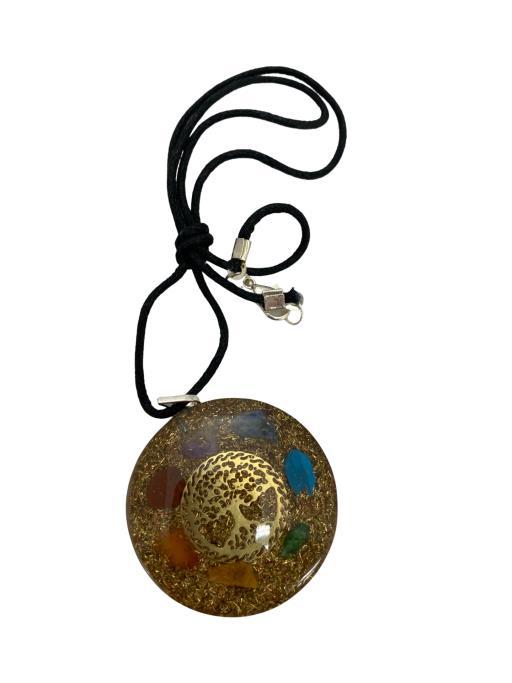 Seven Chakra Copper Dust Orgonite Pendant With Tree Of Life image