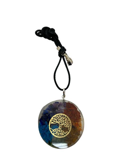 Seven Chakra Stone Orgonite Pendant With Tree Of Life image