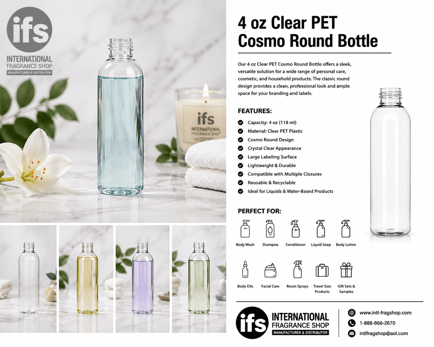 4 oz Clear PET Cosmo Round Bottle 1 pc image