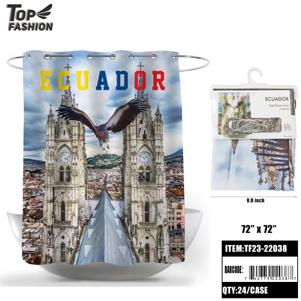 ECUADORIAN FLAG 12 IRON HOOK SHOWER CURTAIN 24PC/CS (TF23-22038)