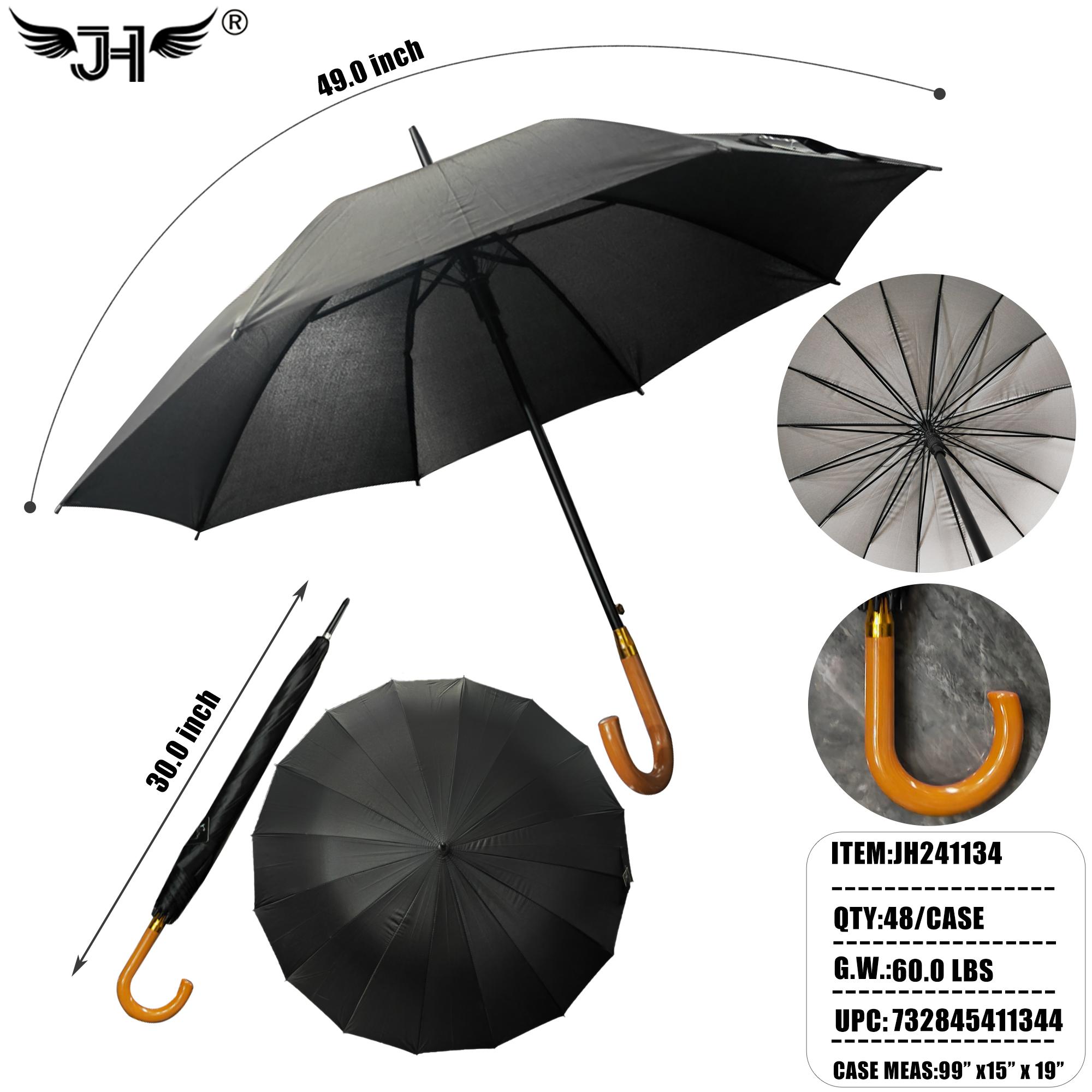 UMBRELLA - J HANDLE LONG BLACK AUTO 30" 12PC/4BX/48PC/CS image