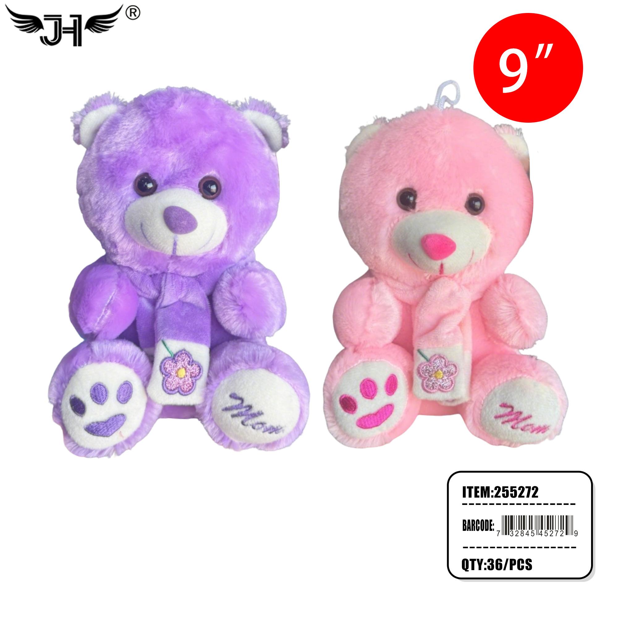 PLUSH - #3 9" MOTHERS DAY BEAR PINK & PURPLE 2 COLOR 3DZ/CS image