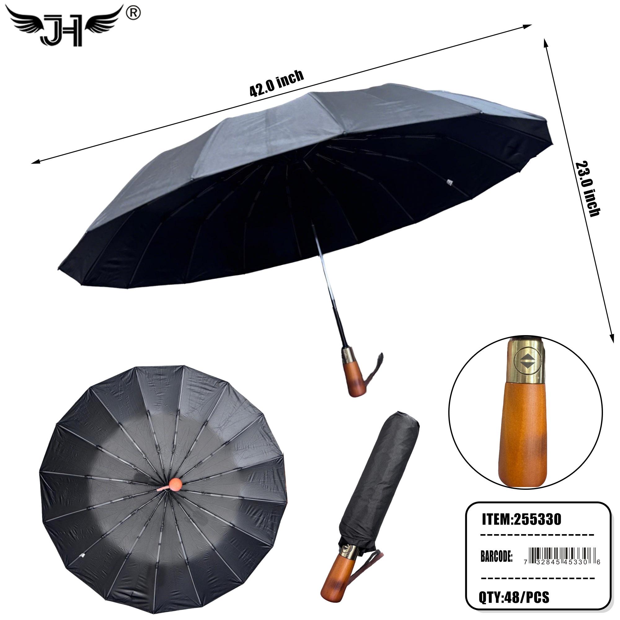 UMBRELLA - J HANDLE LONG BLACK AUTO 23" 12PC/4BX/48PC/CS (255330) image