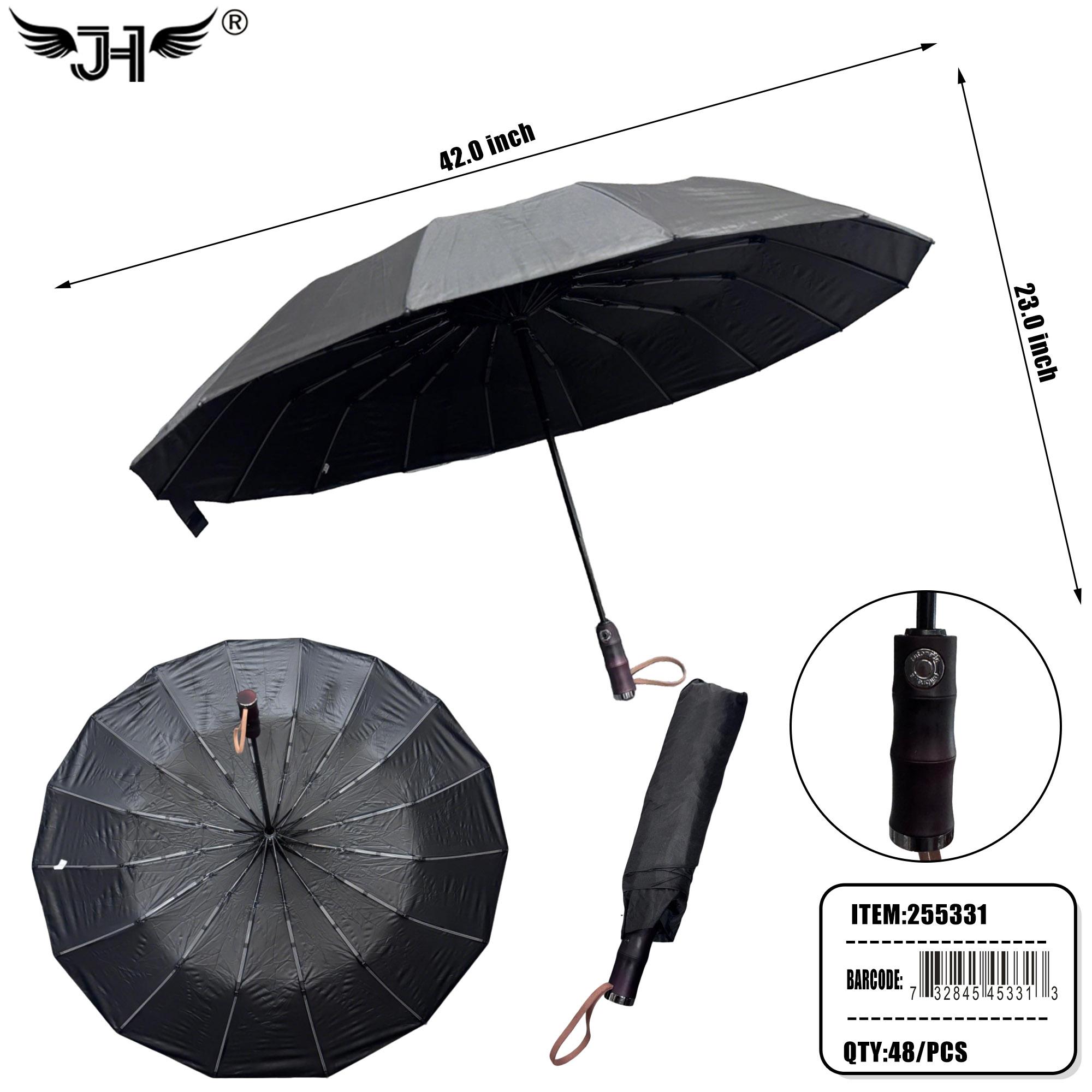 UMBRELLA - J HANDLE LONG BLACK AUTO 23" 12PC/4BX/48PC/CS (255331) image