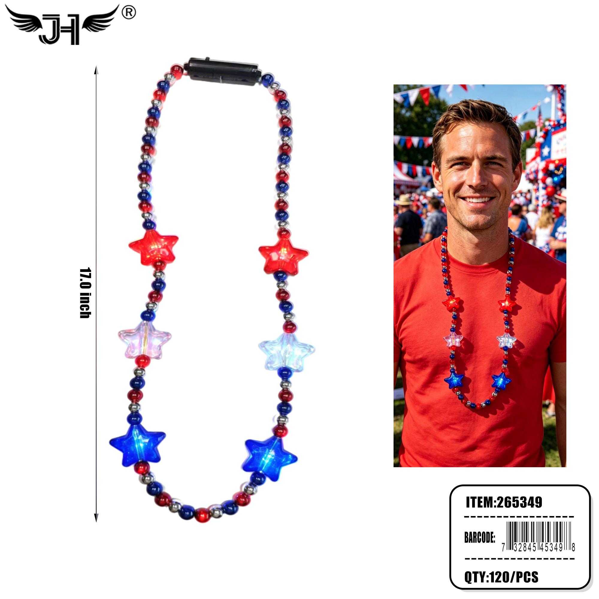 NECKLACE - RED, BLUE, SILVER STAR LIGHT UP 10DZ/CS image