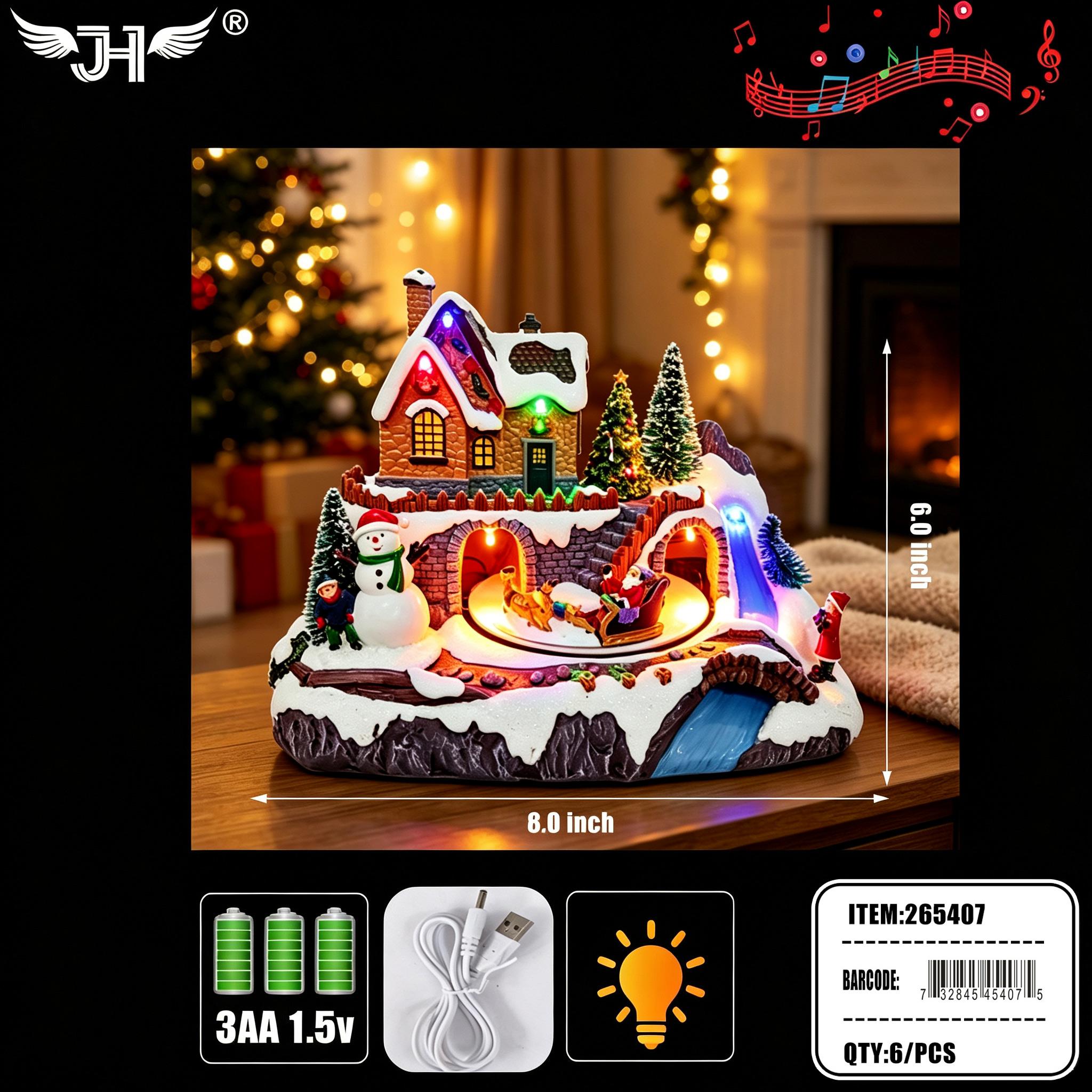 CHRISTMAS DECORATION - 11"X7" LIGHT UP HOUSE & SANTA 6PC/CS (265407) image